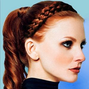 Faux hair braid/headband. Burgundy red color.